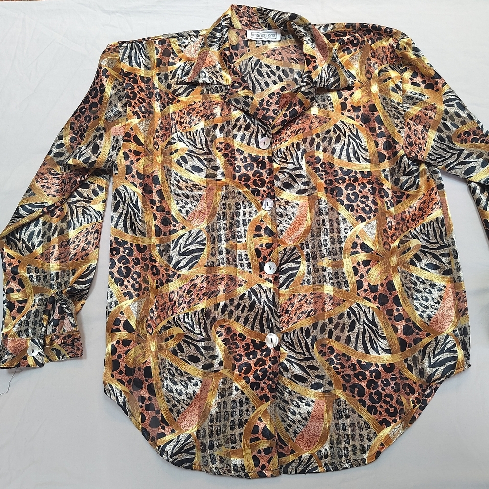 Women's Vintage Animal Patterned Shirt XL